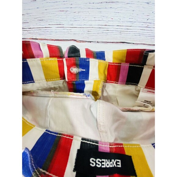 Express Paperbag Waist Jean Shorts Extreme High Rise Striped Y2K Retro Shortie 6 - Picture 8 of 12
